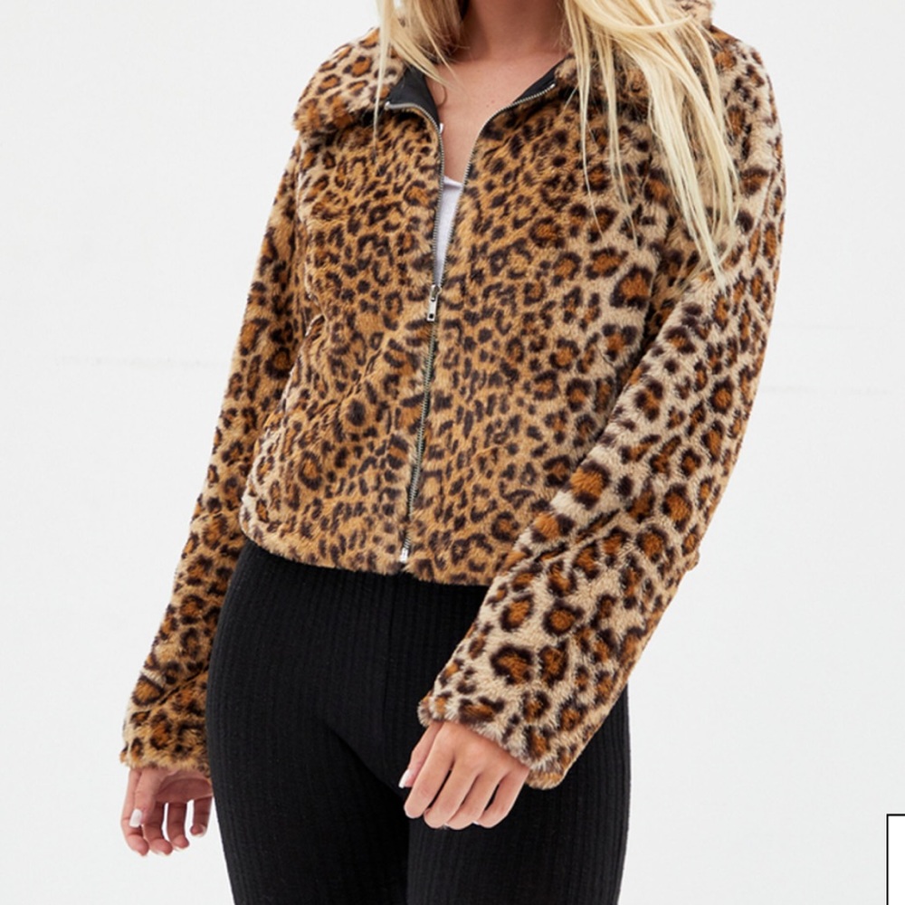 Kendall & Kylie Leopard Faux Fur Jacket